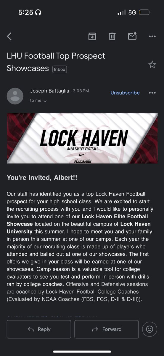 Thank You for in invite <a href="/LHU_Football/">Lock Haven Football</a>