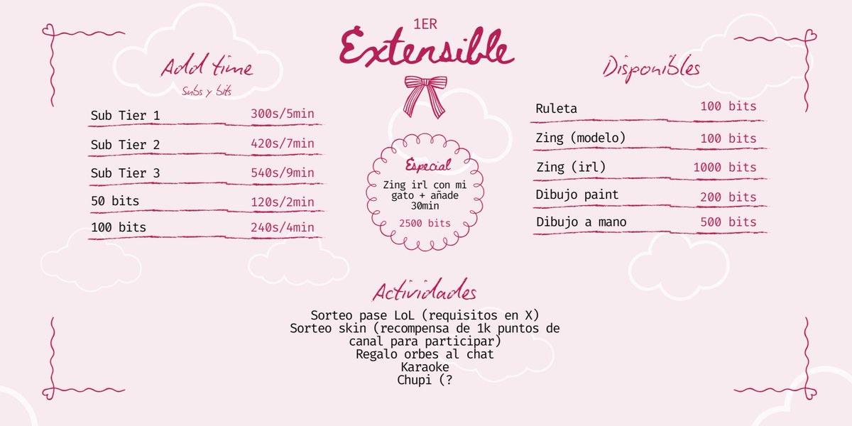 ⋆˚࿔ Como llegamos a la meta de subs, estaremos haciendo el primer extensible del canal. El sorteo sigue activo hasta que se den los premios en stream por si alguien más desea participar ❀˖°

› Empezaremos hoy a las 7-8 pm hora Colombia 🇨🇴