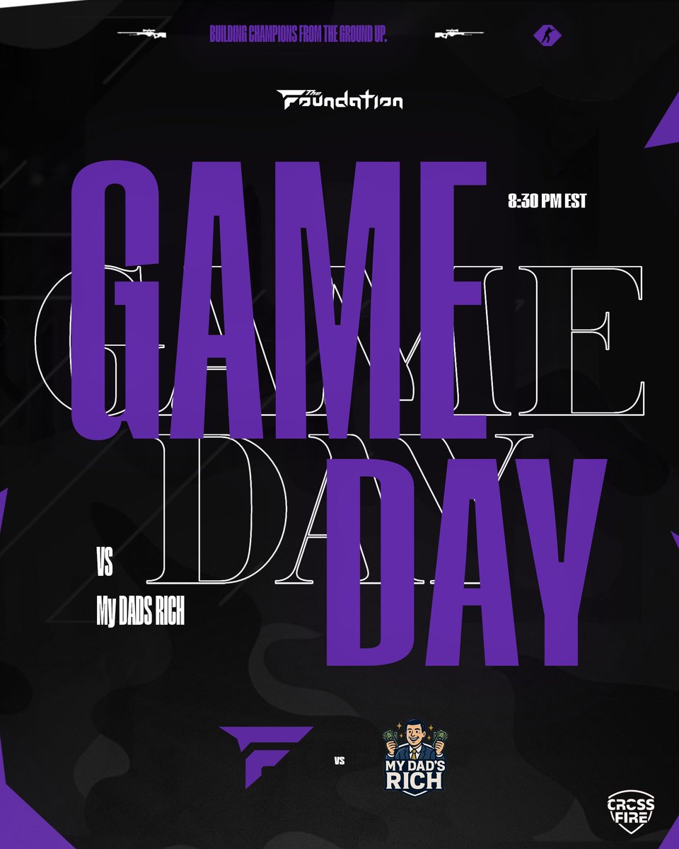The Foundation HQ (@thefoundationgg) on Twitter photo 🚨MATCH DAY🚨
Today it’s <a href="/TheFoundationGG/">The Foundation HQ</a> vs #MyDADSRICH in <a href="/PlayCrossfireGG/">CROSSFIRE GG</a> Week 2 🫡
Time to see if money can buy aim.
The squad’s dialed in and ready to frag — with our secret weapon sub, @__Oriaku__, unleashed like a Pokémon out the Pokéball 🔥
Starring:
🎯 <a href="/manxcsgo/">Manx^</a> – 🚨MATCH DAY🚨
Today it’s <a href="/TheFoundationGG/">The Foundation HQ</a> vs #MyDADSRICH in <a href="/PlayCrossfireGG/">CROSSFIRE GG</a> Week 2 🫡
Time to see if money can buy aim.
The squad’s dialed in and ready to frag — with our secret weapon sub, @__Oriaku__, unleashed like a Pokémon out the Pokéball 🔥
Starring:
🎯 <a href="/manxcsgo/">Manx^</a> –