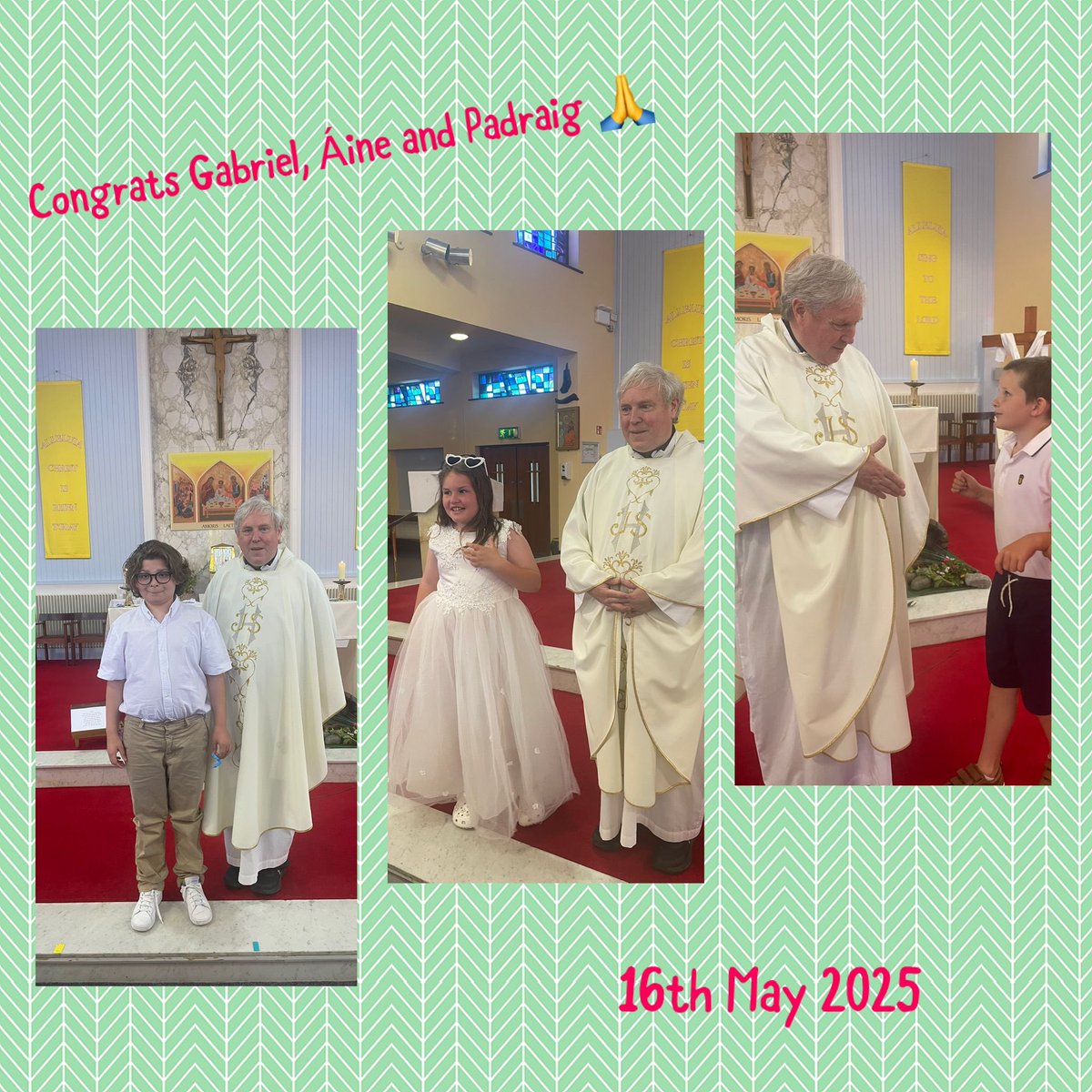 Well done Gabriel, Áine and Padraig who made their First Holy Communion today. We had a lovely ceremony at St. Joseph’s Church with Fr. Martin