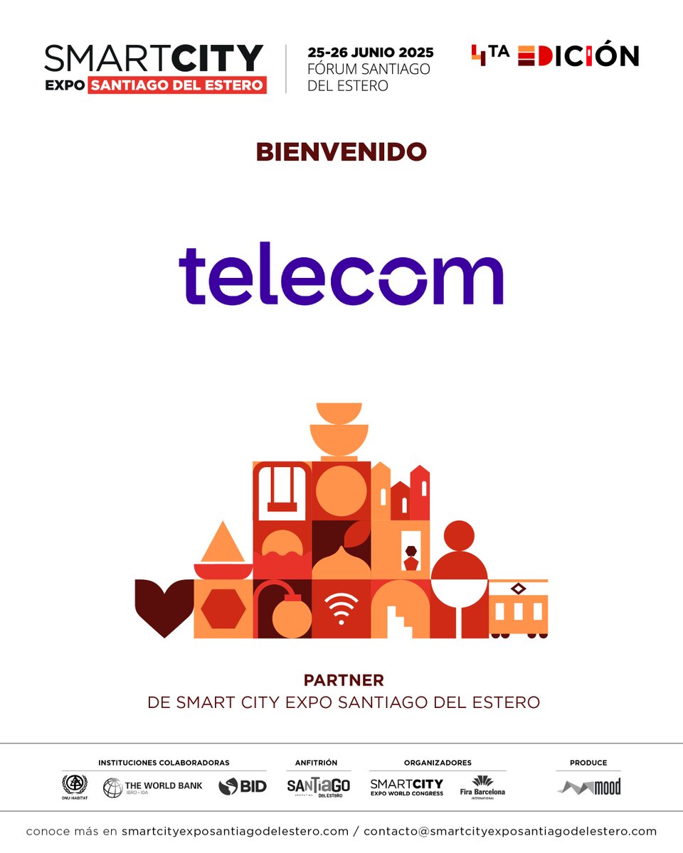 Mood_Prod's tweet photo. ¡Bienvenido TELECOM a Smart City Expo Santiago del Estero 2025!

📅 25 - 26 de junio
📍SANTIAGO DEL ESTERO

¡Te invitamos a formar parte!
https://t.co/zt4SZDb3TC

📩 Consultas: partners@moodproducciones.com https://t.co/ye6y0u7GGU