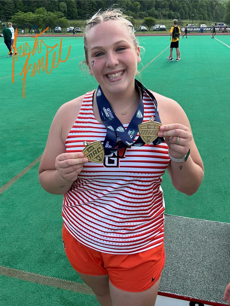 Double trouble! 🥇🥇

Bowling Green’s Trista Fintel dominates again — this time with a 16.38m toss to win the MAC title in Shot Put! That’s two golds this Championship!

<a href="/BGSUXCTF/">BGSU XCTF</a> | #MACtion
