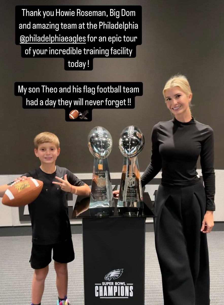 President Trump’s daughter Ivanka and her son’s flag football team visited the #Eagles facility today at the invite of Howie Roseman and Big Dom.