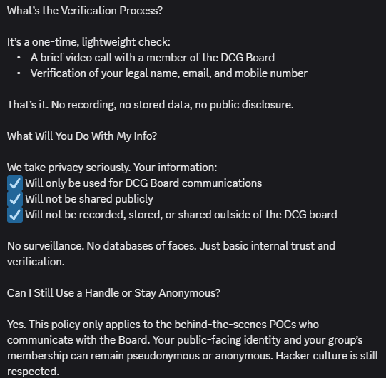 t0x0pg's tweet image. Hey @defcongroups @defcon @AletheDenis stop acting brand new. Even this one message is 100% untrustworthy-is there no stored data, or is the stored data only shared with "the board"? Will the board also share their PII/ID with each group POC? Leave this BS in the corporate world.