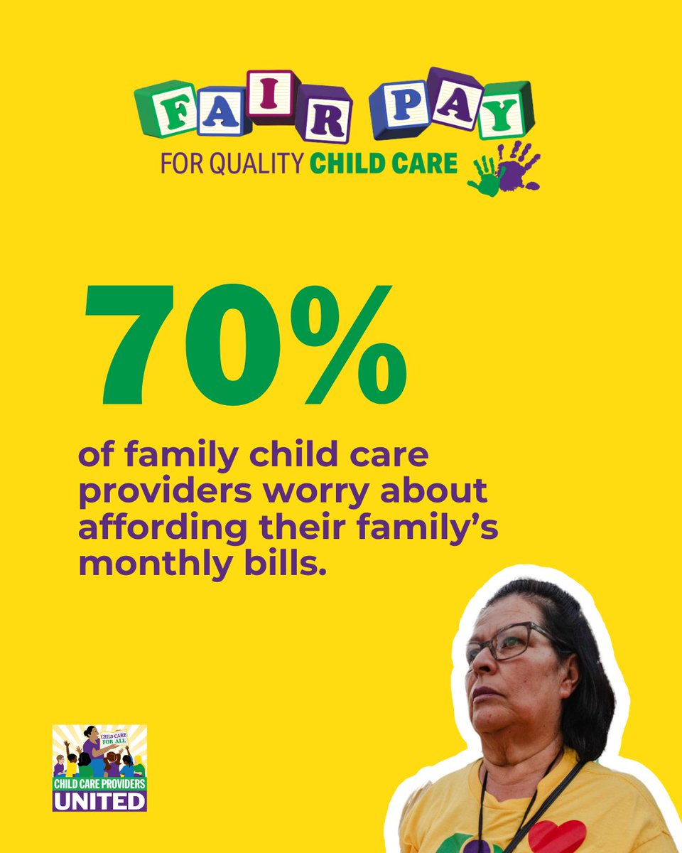 A new survey found that 70% of child care providers are worried about how they're going to pay their bills every month. WE ARE ESSENTIAL and we demand fair pay for quality child care.

bit.ly/43pckzL