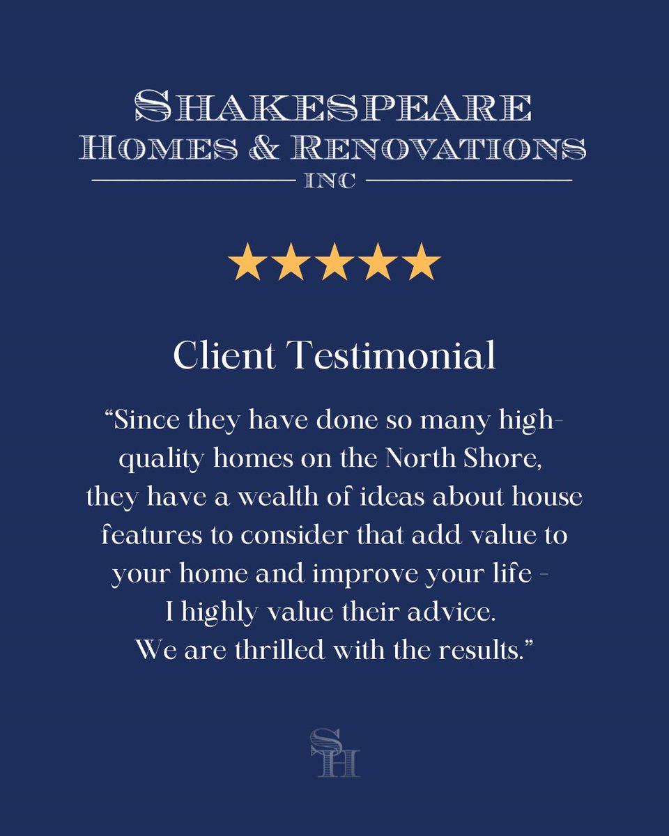 🤩Client Testimonial Spotlight

We’re grateful for your kind words! At Shakespeare Homes, we build with care, experience, and a passion for quality. 

✨Ready to bring your dream home to life? Let’s talk. 
#ShakespeareHomes #ClientTestimonial #NorthShoreBuilder #CustomHomes #Reno