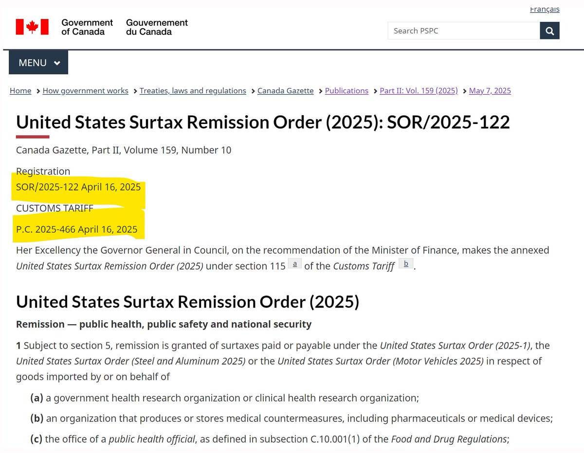 Tablesalt13's tweet image. 🚨🚨MAJOR BREAKING
Here is Mark Carney's order that he submitted to the GG MID-ELECTION
that NULLIFIED MOST counter-tariffs on the USA
He MADE NO MENTION OF THIS
and it didn't get published for the public to see until May 7th (after the election)