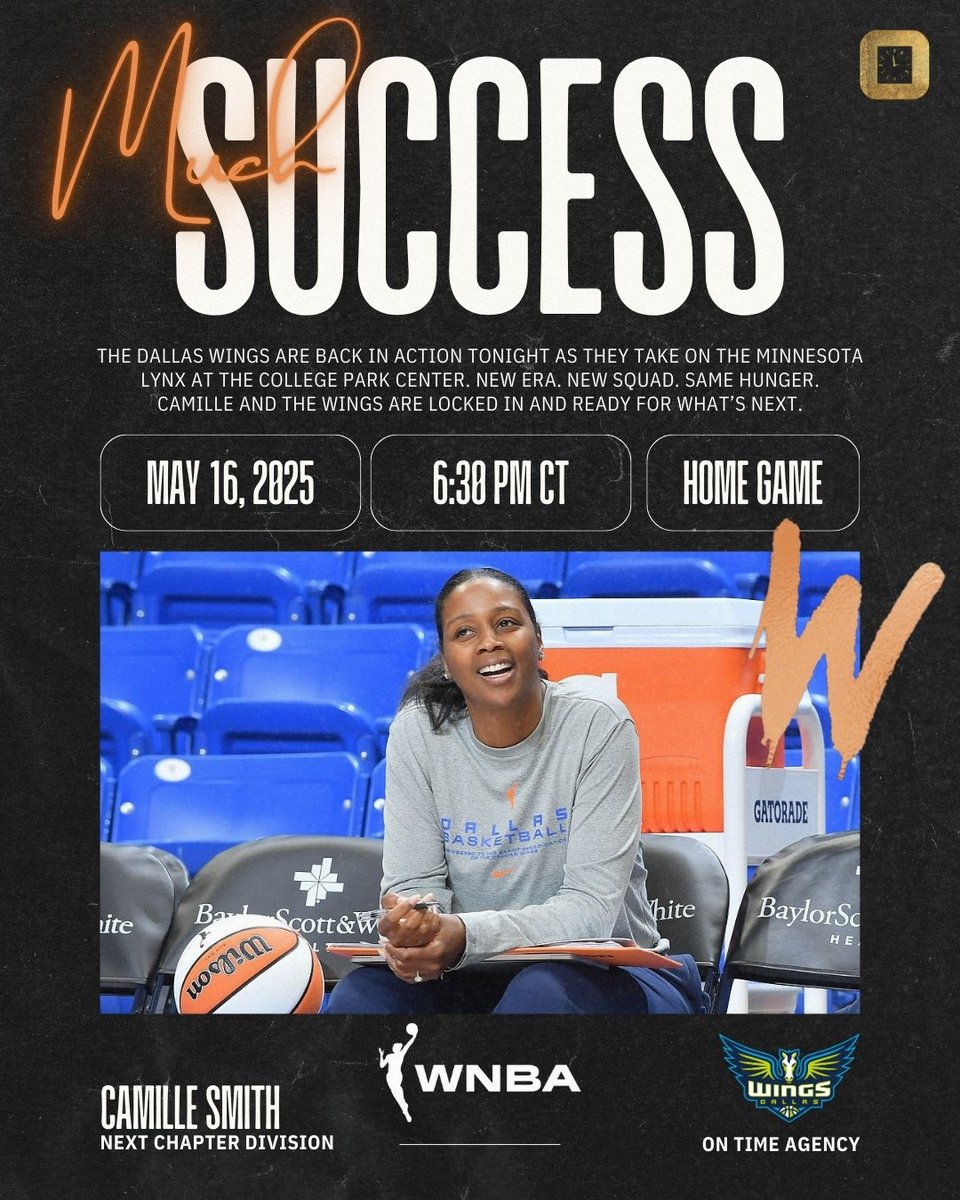 On Time Agency | We Are Player-Driven (@ontimeagencygrp) on Twitter photo Wishing much success to our very own Camille Smith, Assistant Coach of the <a href="/DallasWings/">Dallas Wings</a> as they tip off the 2025 season tonight in front of a SOLD-OUT home crowd. They're locked in, ready for what’s next. Catch all the action at 7:30 PM ET on ION + #WNBA League Pass.
IT’S TIME⌚ Wishing much success to our very own Camille Smith, Assistant Coach of the <a href="/DallasWings/">Dallas Wings</a> as they tip off the 2025 season tonight in front of a SOLD-OUT home crowd. They're locked in, ready for what’s next. Catch all the action at 7:30 PM ET on ION + #WNBA League Pass.
IT’S TIME⌚