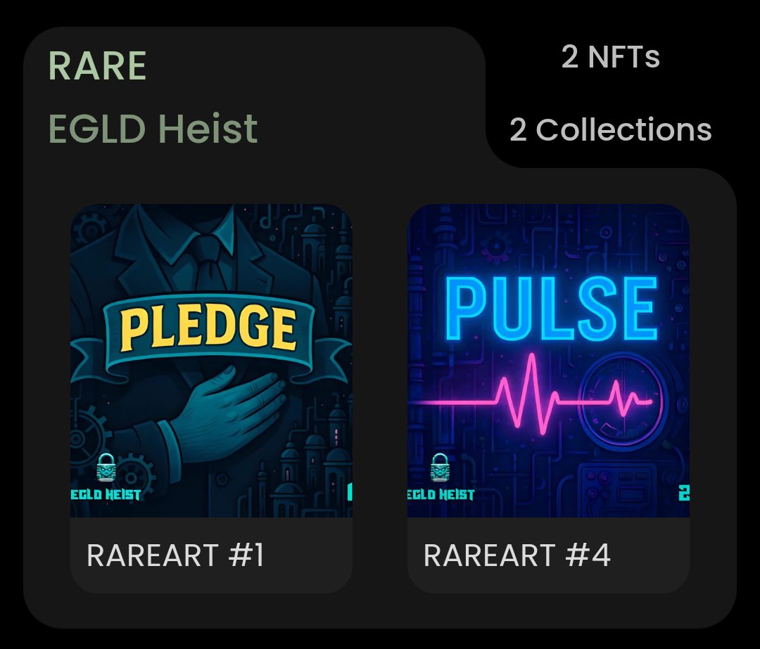 EgldHeist's tweet photo. EGLDHeist NFTs now live on @soma_tools

Clean UX
Easy browsing
One-stop view of the rarest artifacts on MultiversX

The seed words are surfacing
Collect. Them. All.

Start here: https://t.co/HnVzpdOZsN
#EGLD #MultiversX https://t.co/2MZMoGG04q