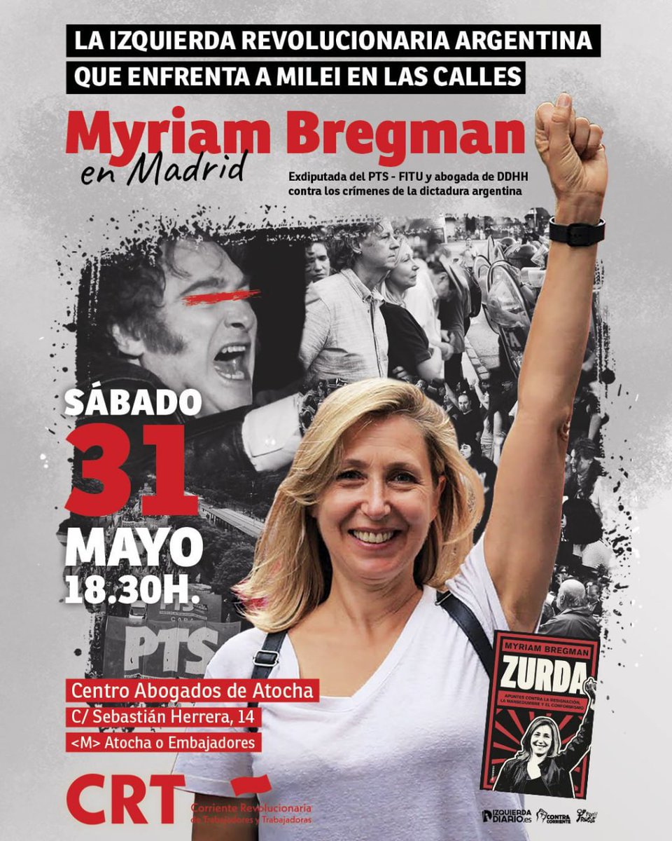 Ella es Myriam Bregman, referente de la izquierda argentina que lucha contra Milei en las calles.
Ven a escucharla el 29 de Mayo en
Barcelona y el 31 en Madrid!