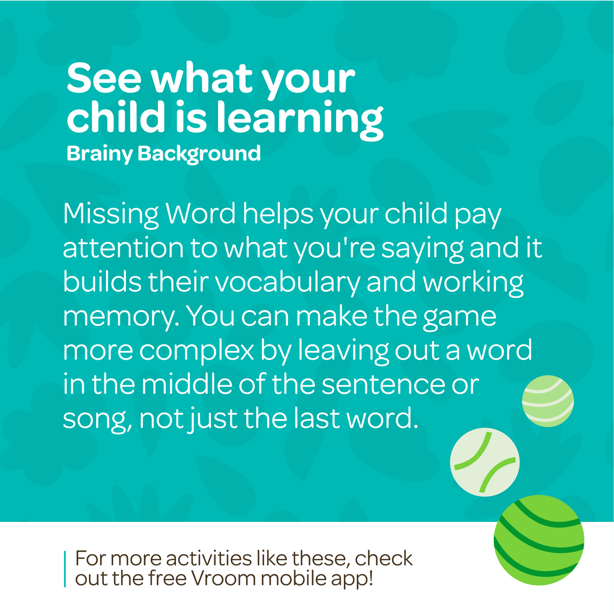 joinvroom's tweet photo. "Twinkle, twinkle, little…?" 🌟
Leave out a word from a favorite song or story and see if your child can guess it! This simple game builds memory, attention, and vocabulary—the building blocks of #BrainBuilding fun! #VroomTip https://t.co/WP3FqNtmoG