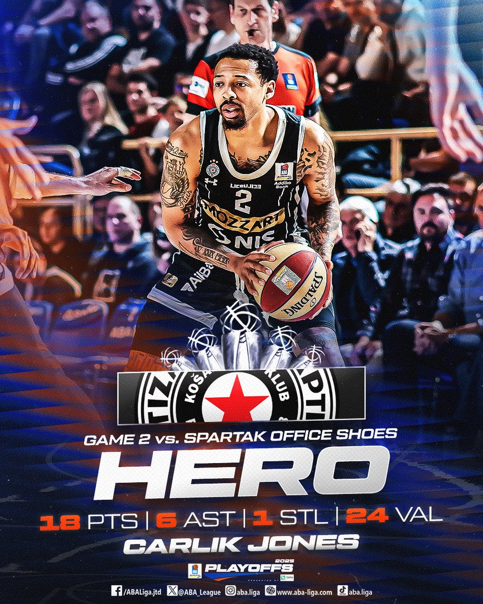 AdmiralBet ABA League (@aba_league) on Twitter photo Carlik Jones was the engine tonight for <a href="/PartizanBC/">KK Partizan Mozzart Bet</a>, leading them to the semi-finals!
#ABAPlayoffs Carlik Jones was the engine tonight for <a href="/PartizanBC/">KK Partizan Mozzart Bet</a>, leading them to the semi-finals!
#ABAPlayoffs