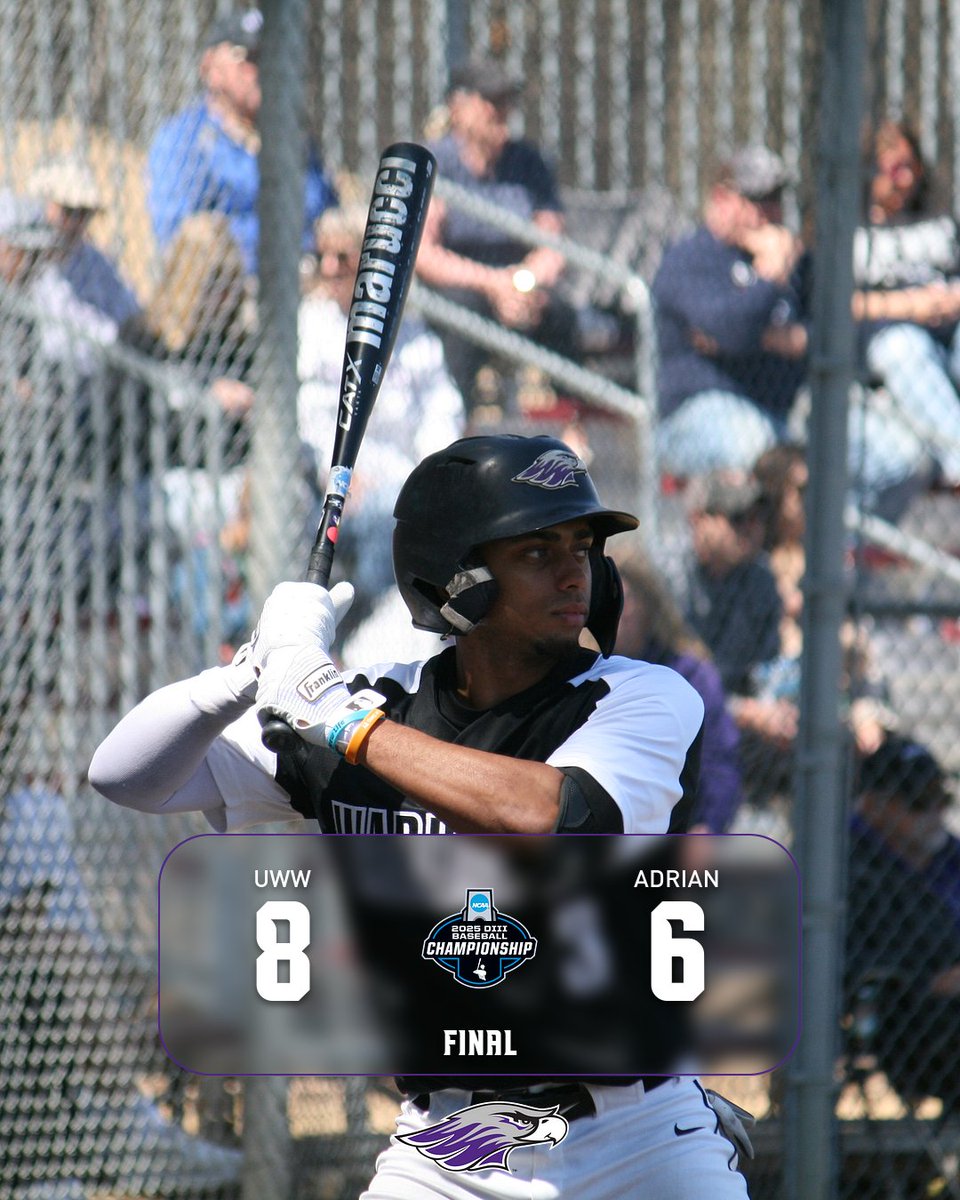 Warhawks start the NCAA Baseball Regionals with a win against Adrian! The Hawks will be back tomorrow to face WashU at 2:30 ET.

Game Highlights:
D. Jackson: 3/3, HR, 3 RBIs
E. Frank: 2/3, RBI
A. Thies: 1/4, HR, RBI
W: L. Eisenbarth
S: B. Malkow