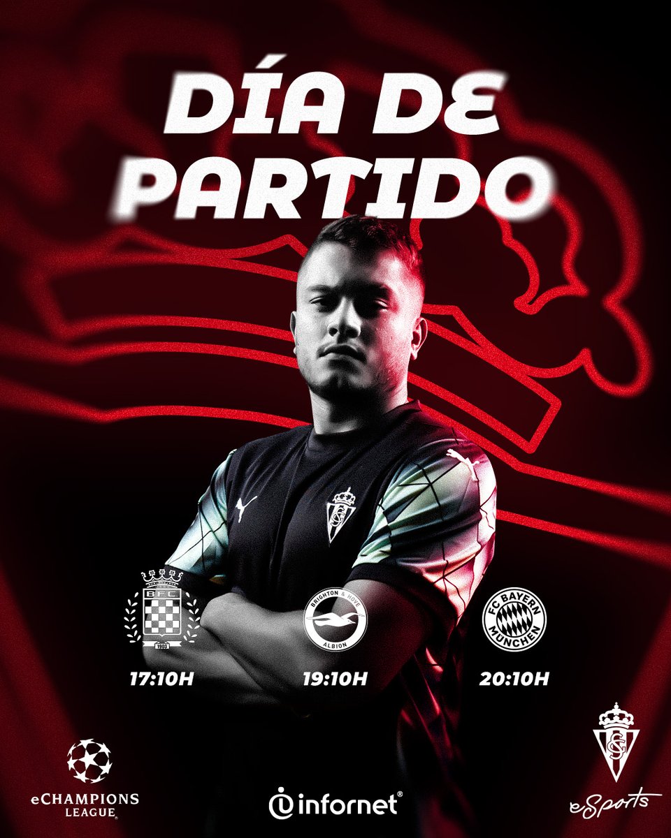 🎮🔛 #eChampionsLeague.

¡Hoy hay partidos!

🆚 <a href="/boavistaesports/">Boavista FC - Esports</a>.
🆚 <a href="/OfficialBHAFC/">Brighton & Hove Albion</a>.
🆚 <a href="/FCBayern/">FC Bayern München</a>. 

👊🏻 <a href="/presende97/">Pedro Resende</a> 🔴⚪ #RealSporting