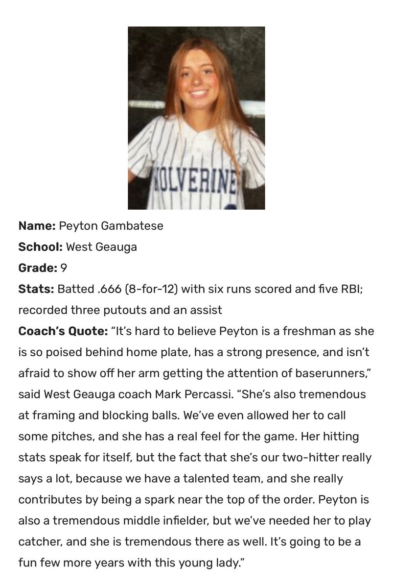 CVC athlete of the week, freshman Peyton Gambatese!  Well earned!