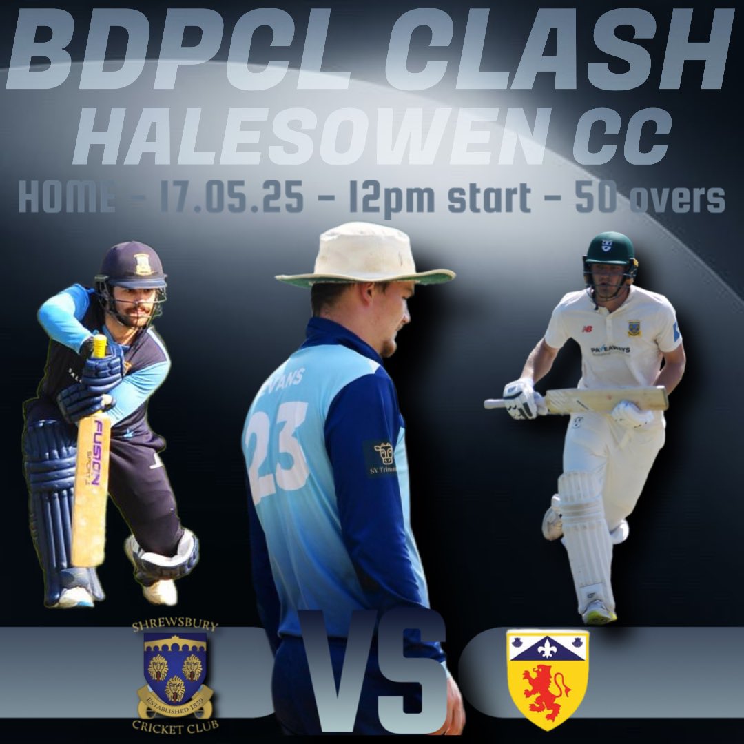 Shrewsbury Cricket Club (@shrewsburycc) on Twitter photo London Road tomorrow
12noon start
Salop 1st XI host <a href="/HalesowenCC/">Halesowen Cricket Club</a> in the BDPCL Div 1 clash! London Road tomorrow
12noon start
Salop 1st XI host <a href="/HalesowenCC/">Halesowen Cricket Club</a> in the BDPCL Div 1 clash!