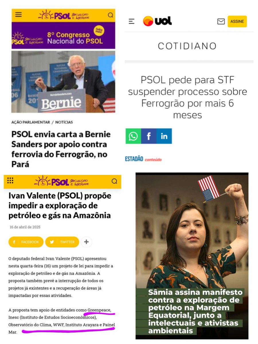 INACREDITÁVEL! Mano, cê credita que o PSOL acionou o STF pra barrar a Ferrogrão? Uma das maiores ferrovias do Brasil, ligando MT ao PA, crucial pro escoamento da soja. 

Esse partido (digo, PSOL) é contra o progresso do país. Não tenho dúvidas que estão a serviço dos EUA.