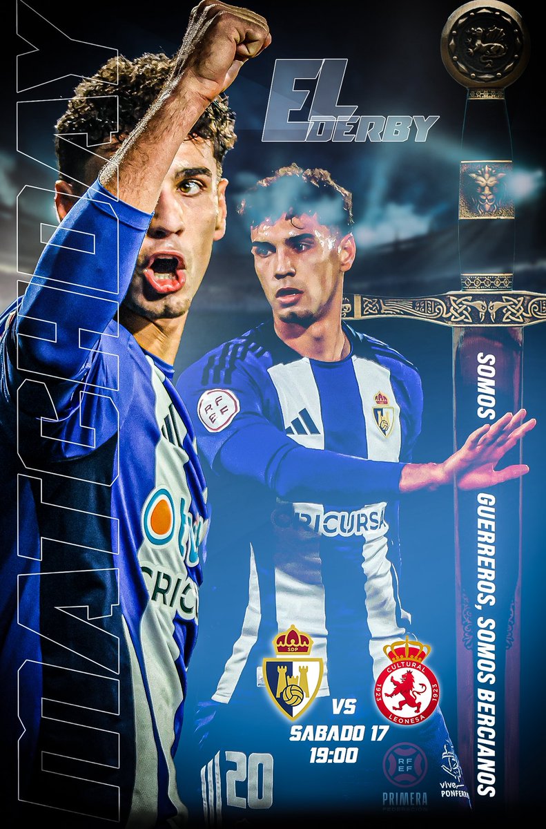 Shionponfe's tweet photo. 🛡️⚔️ ¡ DÍA DE PARTIDO ! ⚔️🛡️

Hoy nos enfrentamos a la @CyDLeonesa  a las 19:00  en El Estadio Municipal El Toralín.

GUERREROS!!! Apenas dos partidos para la gloria. Nos visita el líder todopoderoso, pero no cuentan con “El Retorno del Rey” 

LUCHAD!! LUCHAD BLANQUIAZULES!! 🤍💙 https://t.co/aA5wwiPoge