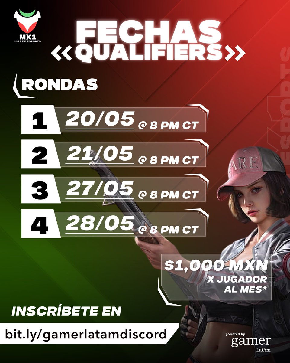 🔥 ¡ATENCIÓN GAMERS! 🔥
¿Estás listo para llegar a las grandes ligas?

Les recordamos que los clasificatorios serán todos los martes y les recordamos las nuevas fechas :

🗓 Fechas:
✅ 20 de mayo – 8 PM CST
✅ 21 de mayo – 8 PM CST
✅ 27 de mayo – 8 PM CST
✅ 28 de mayo – 8 PM