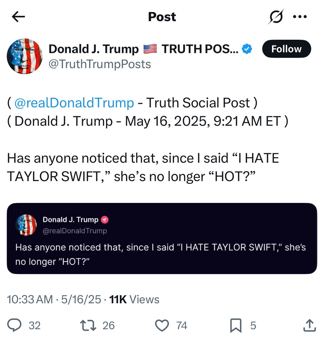 wasallmydesign's tweet photo. This is scary and disappointing. Not just as a fan of Taylor, but because he continues to pursue an American citizen, which could very well jeopardize her security and well-being. Not to mention how it is an awful example to set as a leader. https://t.co/hsICnKt35i