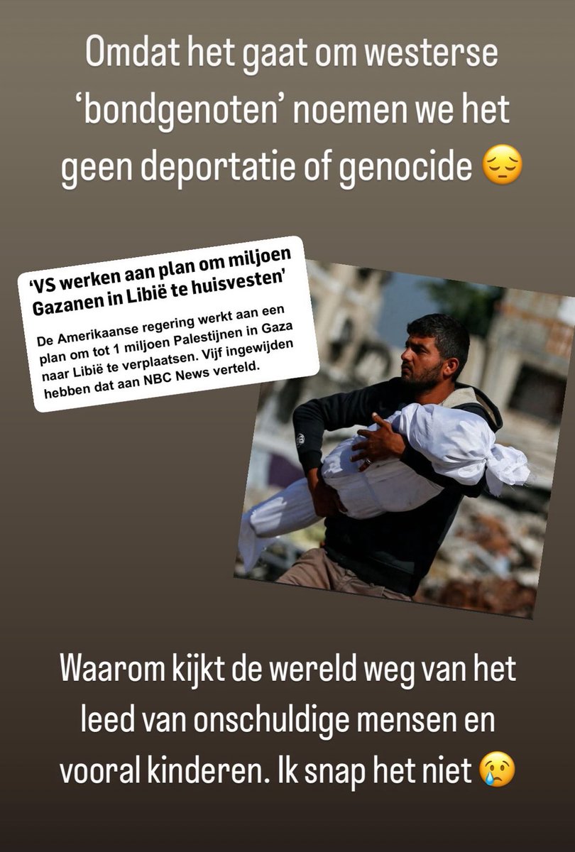 Ontvolg me gerust als je pro Netanyahu bent. Ik vind het verschrikkelijk wat ze die mensen daar aan doen. 

En nee ik ben niet voor Hamas. Maar ik ben wel tegen het opjagen en uitroeien van mensen en onschuldige kinderen.