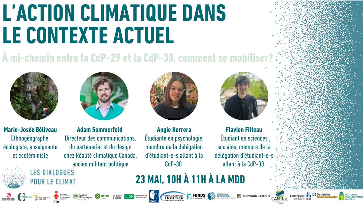 ⚠️ C'est dans une semaine ! Il n'est pas trop tard pour vous inscrire à l'événement bilan des #Dialogues, qui se déroulera le vendredi 23 mai en matinée, à la Maison du développement durable de Montréal !  
Inscrivez-vous par ici pour réserver votre place! forms.gle/SffwEkmNyFP9CT…