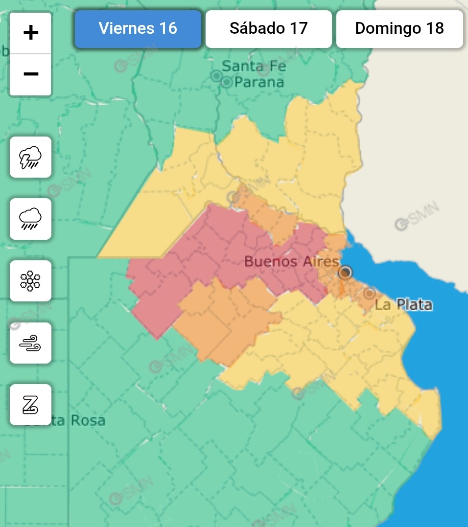 🚨🔴 Nueva actualización del ALERTA por tormentas del SMN para lo que resta del día de hoy.

Se suman varias localidades del norte de la provincia de Buenos Aires en donde seguirán las fuertes lluvias y tormentas que pueden generar elevados acumulados de precipitación.