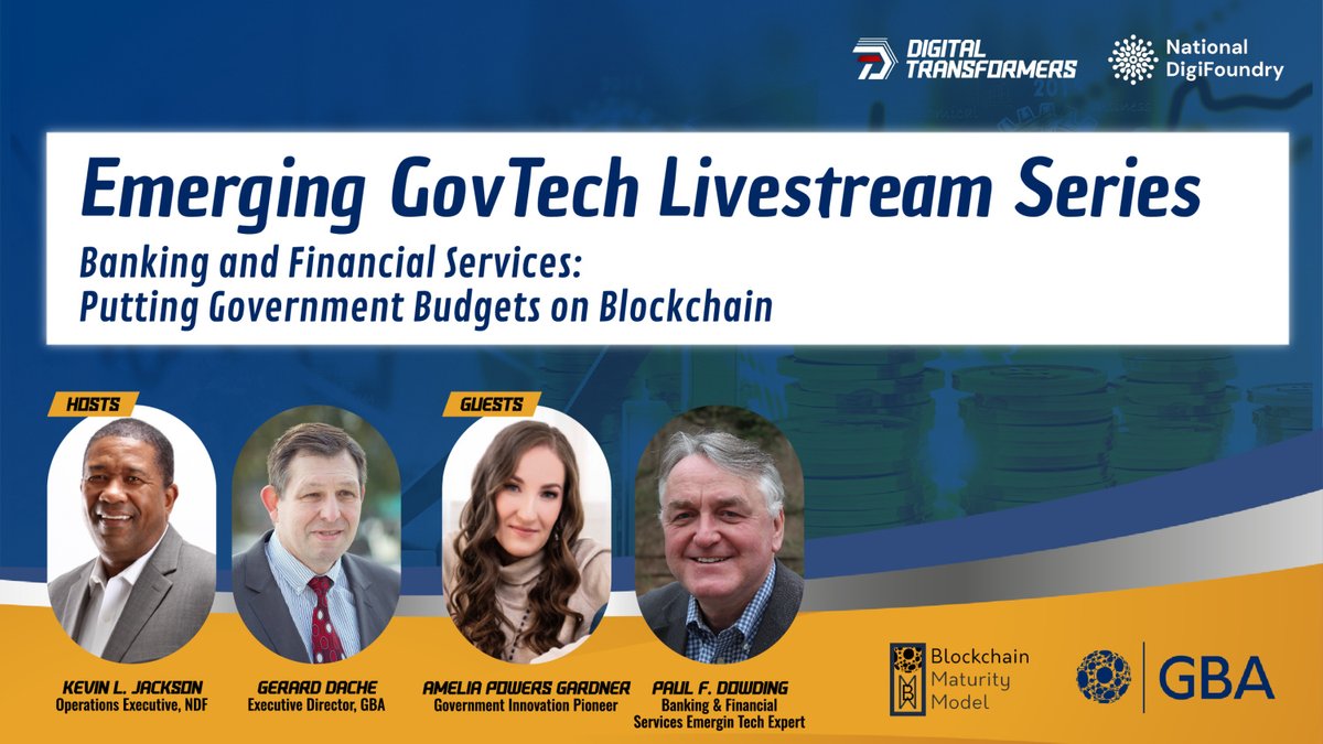 UTSADigiFoundry's tweet image. Watch the latest episode of Emerging GovTech LIVE discussing how government budgets could benefit from blockchain technology. #GBAGlobal #DigitalTransX #NationalDigiFoundry Powered by Government Blockchain Association &amp;amp; National DigiFoundry bit.ly/EmergingGovTech