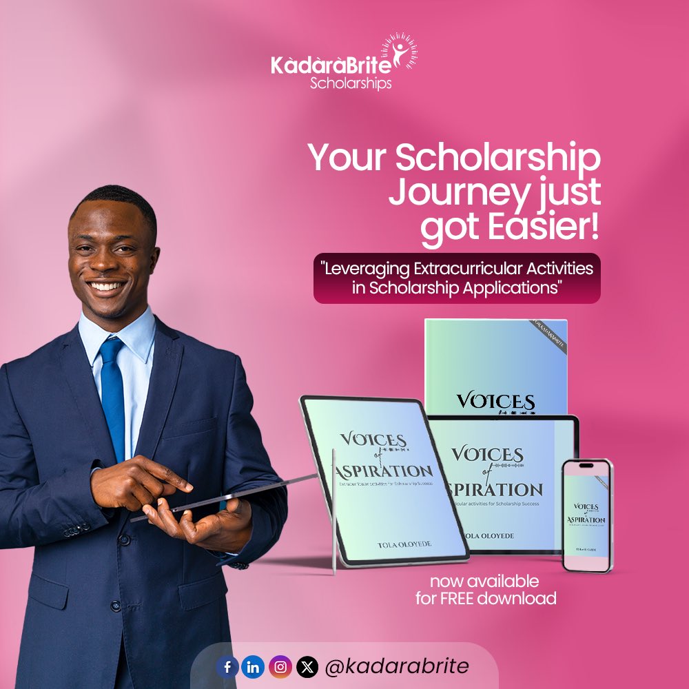 kadarabrite's tweet photo. Excellent grades open doors, but passion wins hearts. Learn how your talents, leadership, and passions can win you life-changing scholarships.

Download our FREE eBook today.
Your dreams are worth this step.
#scholarshipsuccess #KadaraBrite #educationforall https://t.co/w7rJsz9gxv