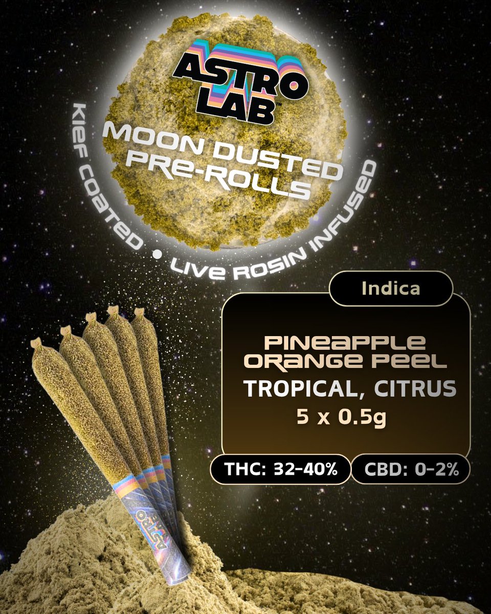 Pineapple Orange Peel Moon Dusted Pre-Rolls are launching now in OCS!🍍

5x0.5g
THC: 32-40%
Indica

Try it now, Ontario!

.⁠
.⁠
.⁠
.⁠
.⁠
#Astrolab #cannabiscommunity #420 #cannabis #cannabisculture #high #concentrates #ganja