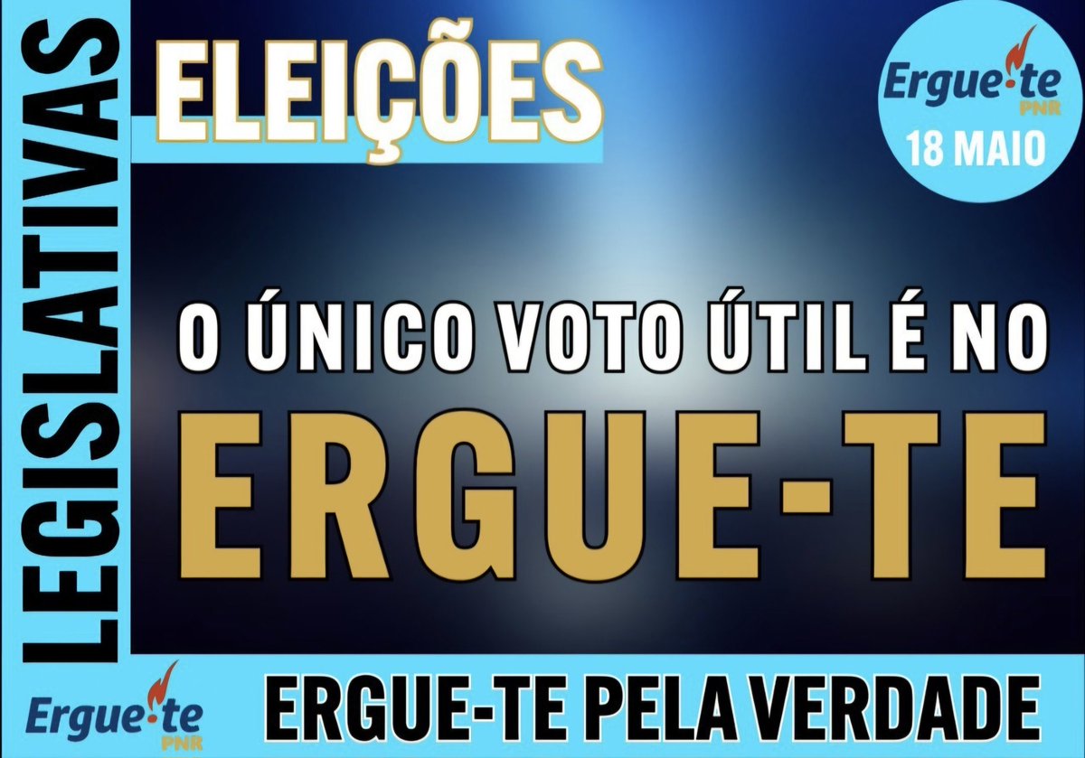 Extrema-DIREITA 
ou
Extrema-NECESSIDADE ?

18 de Maio você decide. 
Política sem medos, sem hipocrisias, sem falsidades. 
Por Portugal e pelos portugueses. 

ERGUE-TE pela VERDADE