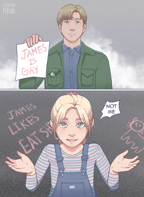 Late night post I probably shouldn't make, but here we are…
This time I got inspired by @khyleri `s amazing talent for telling funny, veiled stories 🥴
(I broke my own one-hour rule again! 😭)

4/100

#サイレントヒル2 #SilentHill2Remake #100DaysInSilentHill #100DayChallenge 