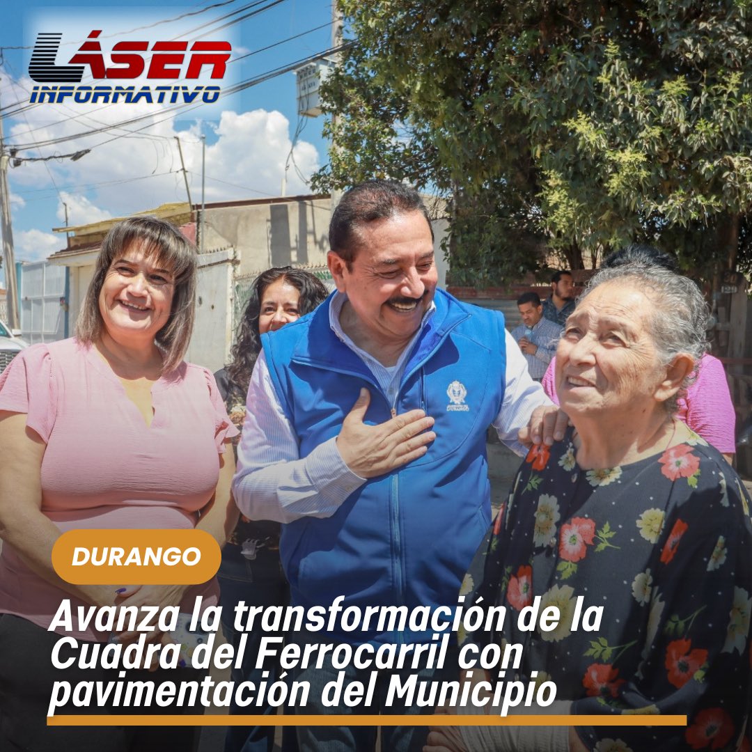 LaloSerranoZ's tweet photo. #LaserInformativo
#Durango|| Avanza la transformación de la Cuadra del Ferrocarril con pavimentación del Municipio
Después de años de abandono la #CuadraDelFerrocarril se transforma, por un entorno digno y ordenado para las y los vecinos del lugar, con la pavimentación que realiza el @DurangoCap en suma a la construcción de la unidad deportiva Estación Central, por parte del @gobdgo .
Con los trabajos que se realizan en la Cuadra del Ferrocarril, esta zona se reactiva como un espacio de encuentro y convivencia, por lo que la pavimentación de la calle Herrera y Calzada del Ferrocarril, solicitada por las y los vecinos durante años, contribuye a mejorar el entorno, confirmó @Bonifacioamigo , presidente municipal.
“En colaboración entre el Gobierno Estatal y Municipal se están interviniendo estos campos para la unidad deportiva, se modificará todo el entorno con nuevas calles, habrá alumbrado; se siguen cumpliendo los sueños de las y los duranguenses” agregó, durante un recorrido de supervisión en compañía de la secretaria de @SecopeDurango , Ana Rosa Hernández.
La construcción de estas calles que interviene el Municipio, de más de 2 mil 400 metros cuadrados de pavimento, incluirán la rehabilitación de la red de alcantarillado y la línea de agua potable en 35 tomas domiciliarias, así como la construcción de guarniciones, señalamiento horizontal y vertical y alumbrado público, precisó Javier Chávez Cibrián, titular de @ObrasPublicasDG .