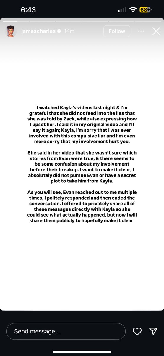 ItsMalcolmYT's tweet image. James Charles response to Kayla Malecc’s videos finally showing some conversations between him and Evan Johnson.
Yeah this ain’t it chief 💀💀💀💀 lmao