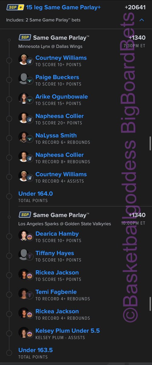 BrookieJ07's tweet photo. WNBA Collab Lotto‼️🏀 with @SGP_Vick 
Play with or without the total unders. Let’s cash 💰 

Check out my bet on FanDuel Sportsbook! 
 https://t.co/e9VjK6QAu9 https://t.co/IQlWUsLUAb