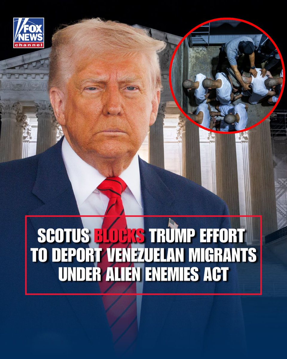 FoxNews's tweet image. The Supreme Court ruled in favor of Venezuelan migrants who sought to halt their deportation under the Alien Enemies Act, saying that immigrants need additional time to contest deportation orders.