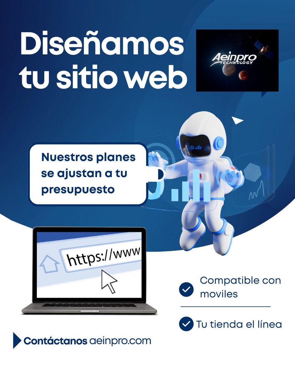 En aeinpro diseñamos tu sitio web con planes que se ajustan a tu presupuesto y necesidades, contáctanos e infórmate de como llevar tu negocio al mundo digital!