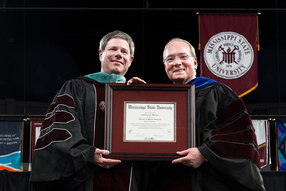 Anthony Wilson, CEO of Mississippi Power in Gulfport, received an honorary Doctor of Public Service degree from MSU President Mark E. Keenum in recognition of his continued support of the university and Magnolia State during today’s afternoon commencement.

Wilson, a 1987 College