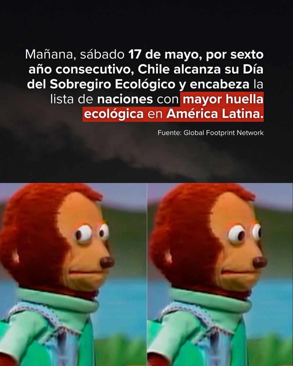 Mañana es el #DíaDelSobregiro 🌎 | Este índice mide la fecha en la que los países ocuparon todos los recursos naturales que el planeta puede producir en un año 😱. “Si toda la población mundial tuviera los parámetros de consumo y contaminación de los chilenos, este 17 de mayo, la