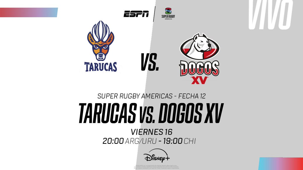 #SRA | YA! Junto a Lucas González Amorosino y @AlmejunFede, compartimos el encuentro entre #Tarucas y #DogosXV en el aire de #DisneyPlus! También disponible en #ESPN3. 🏉⭐

Miralo en @DisneyPlusLA
➡️ tinyurl.com/3vdwjuc3