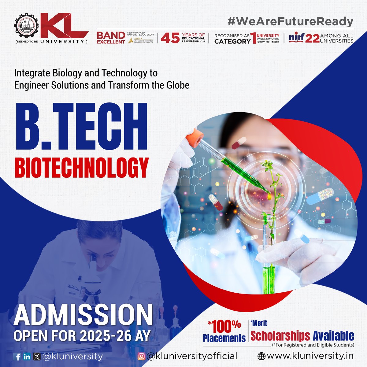 kluniversity's tweet image. Our B.Tech Biotechnology program opens doors to a vast array of exciting career paths in pharmaceuticals, healthcare, agriculture, environmental science, and more. 

kluniversity.in/admissions-202…

#KLU #BTechBiotechnology #biotechnology #biotechnologyadmissions2025