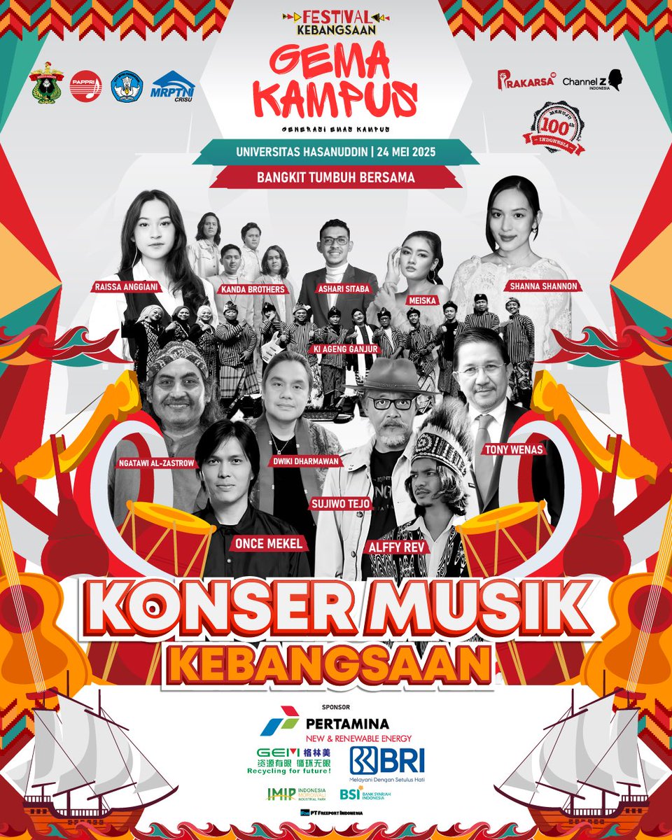 Konser GRATIS di Unhas?!
Gas lahh nonton Once, Raisa, Alffy Rev, Meiska, Shanna Shannon!

KONSER MUSIK KEBANGSAAN - GEMA KAMPUS 2025
📍 Lapangan Sepak Bola Unhas
📆 Sabtu, 24 Mei 2025

Rayakan semangat persatuan lewat musik &amp; budaya!

#Festivalkebangsaan #Gemakampus2025