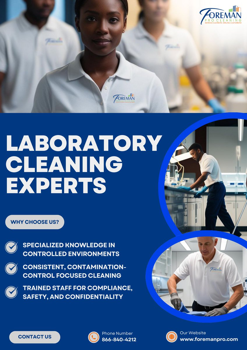 ForemanProClean's tweet image. 🔬 Biotech &amp;amp; research labs trust Foreman Pro Cleaning.
✅ ISO &amp;amp; GMP aligned
✅ Confidential, contamination-aware staff
✅ Serving MD | VA | DC
Learn more:
buff.ly/sZs6cT5
#LabCleaning #CleanLab #CriticalEnvironmentCleaning #ResearchSupport