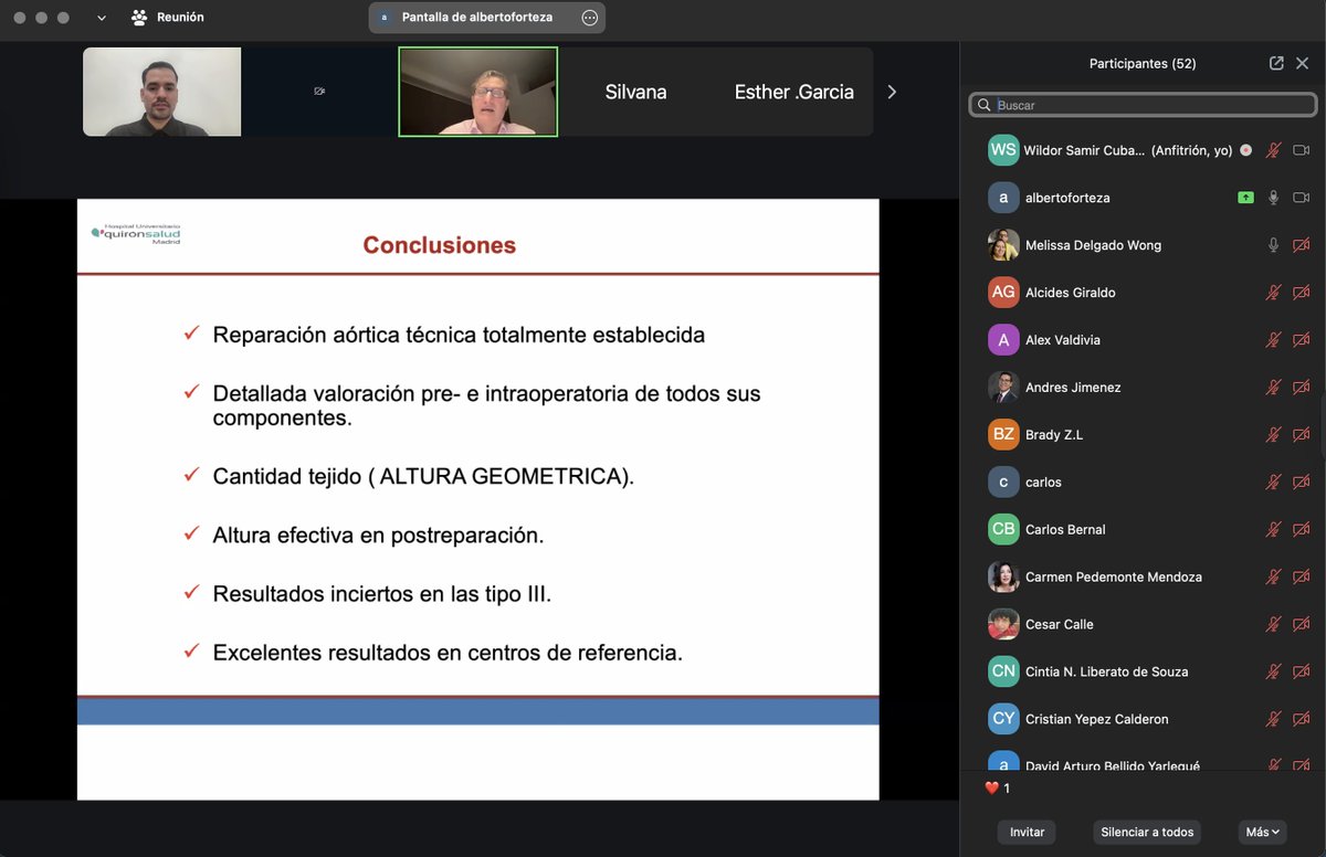Grateful to Dr. Alberto Forteza Gil 👨‍⚕️🇪🇸 for his brilliant talk on Aortic Valve Repair ❤️🫀 and to our Peruvian 🇵🇪 panelists for their valuable insights 👏. Thanks to the LACES Board 🌎 for making this great academic exchange possible! 🔬📚 <a href="/LATAM_LACES/">LACES</a>  #AorticValveRepair