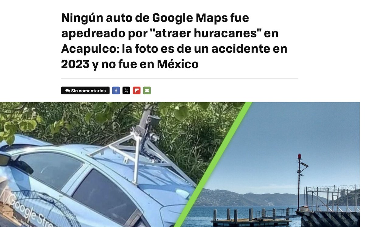 Alebadilloc's tweet photo. Si Loret pasó una secuencia de guerra en Yemen como si fuera en México, Héctor de Mauleón se une al festín de la desinformación compartiendo esta nota: bárbaros acapulqueños apedrean un auto de Google Maps pensando que "atrae huracanes". Aquí la verdad: https://t.co/Hg75CHolS6 https://t.co/jBpH0zUsaf
