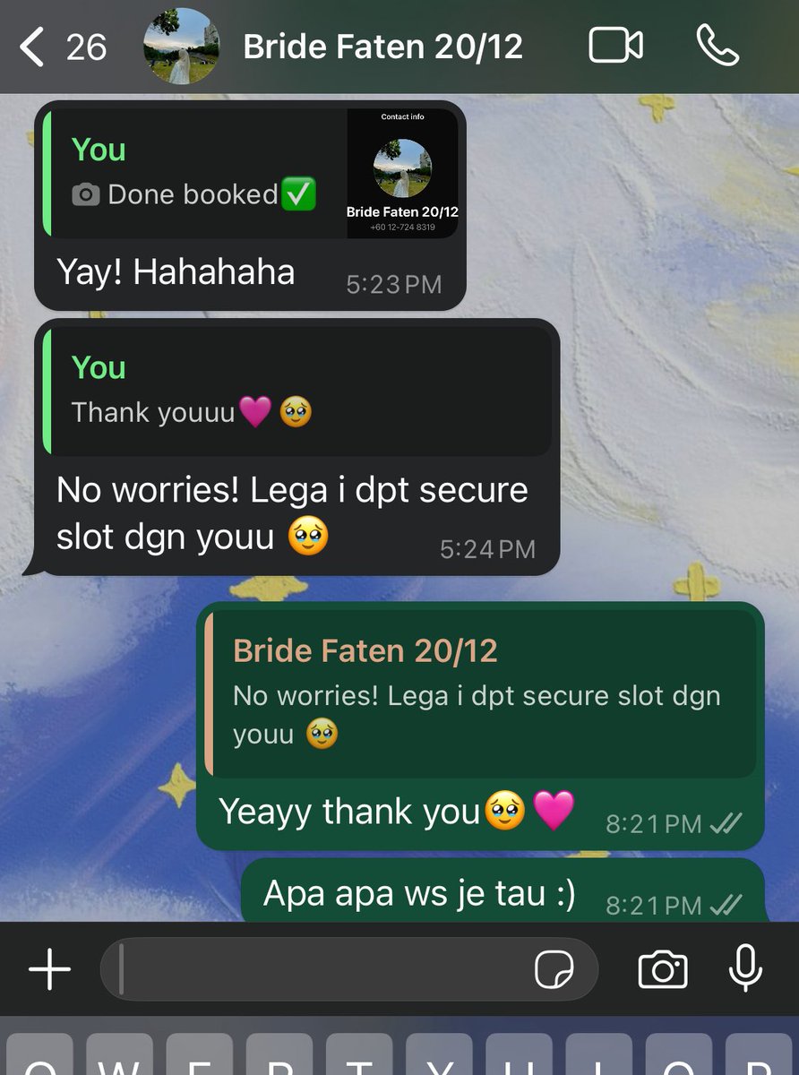 kiesshln's tweet photo. my future bride cute &amp; baik sangat🩷🥹🙏🏻👰🏻‍♀️☺️

Mostly my schedule dah banyak nak full till Feb 2026🩷 thank you yang support kiki😘 siapa cari Bride Assistant meh hire kiki👰🏻‍♀️🤵🏻‍♂️ https://t.co/Nh8552zJYb