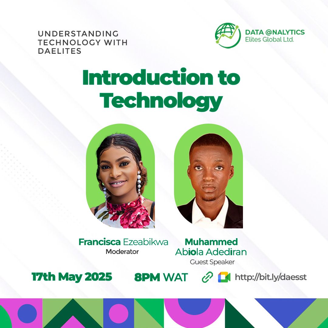 DAElites_Global's tweet photo. Learn the Foundations of Tech in Just One Evening!

Join me for a free webinar on the basics of programming &amp; technology — no prior experience needed!
📅 May 17 | 🕗 8PM GMT+1
📍 Microsoft Teams
🎟️ Register: https://t.co/qjgdcxV97k

🎁 50 FREE DataCamp access for attendees! https://t.co/2SsRAhk6bo