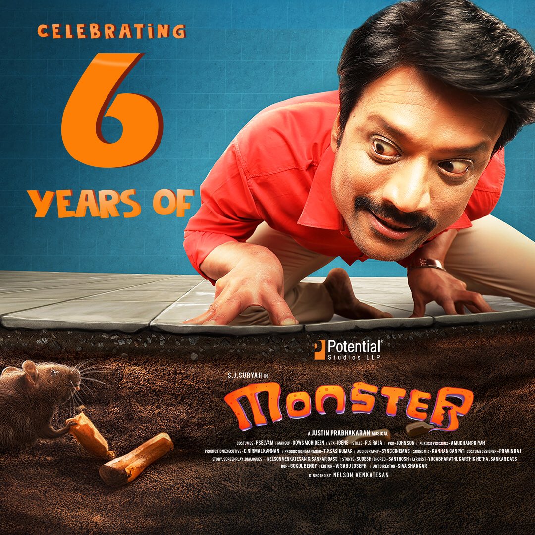 Potential Studios LLP (@potential_st) on Twitter photo Celebrating 6 YEARS of thrills, laughs & love! Thank you to our wonderful audience for embracing the magic of #Monster🐀
#6YearsOfMonster✨
<a href="/iam_SJSuryah/">S J Suryah</a> <a href="/priya_Bshankar/">Priya BhavaniShankar</a> #Karunakaran <a href="/justin_tunes/">Justin Prabhakaran</a> <a href="/gokulbenoy/">gokul benoy</a> <a href="/EditorSabu/">V.J Sabu Joseph</a> #NelsonVenkatesan <a href="/rthanga/">Thanga Prabaharan. R</a> <a href="/prabhu_sr/">SR Prabu</a> <a href="/PrimeVideoIN/">prime video IN</a> Celebrating 6 YEARS of thrills, laughs & love! Thank you to our wonderful audience for embracing the magic of #Monster🐀
#6YearsOfMonster✨
<a href="/iam_SJSuryah/">S J Suryah</a> <a href="/priya_Bshankar/">Priya BhavaniShankar</a> #Karunakaran <a href="/justin_tunes/">Justin Prabhakaran</a> <a href="/gokulbenoy/">gokul benoy</a> <a href="/EditorSabu/">V.J Sabu Joseph</a> #NelsonVenkatesan <a href="/rthanga/">Thanga Prabaharan. R</a> <a href="/prabhu_sr/">SR Prabu</a> <a href="/PrimeVideoIN/">prime video IN</a>