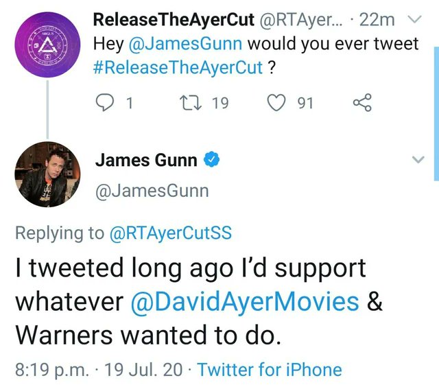 SnyderQueen_'s tweet photo. If the DCU is successful, they will say there is no benefit for gunn to revisit and release a movie from the previous universe. Especially not one he himself made a reboot of.

WB should have #ReleaseTheAyerCut before the new DCU started not string the fanbase along. https://t.co/KXyQA3ODIq