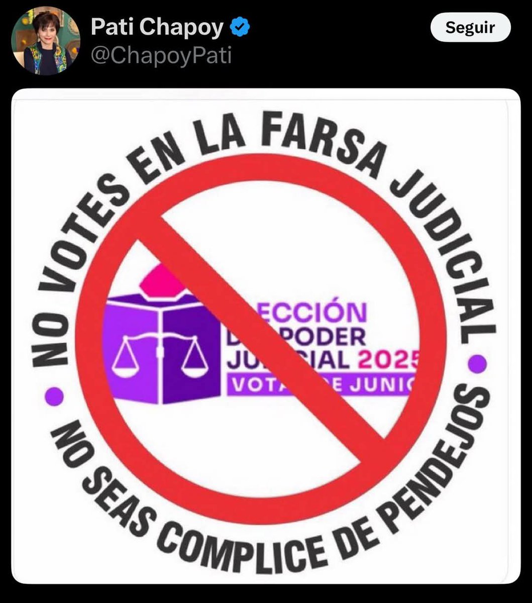 SinnedTV's tweet image. [ES TENDENCIA..] 💥
Paty Chapoy

Porque la periodista Pati Chapoy 
hizo un  llamado a no votar en la #EleccionesPoderJudicial de este 1 de junio. 😱
@ChapoyPati

Sinned 👀